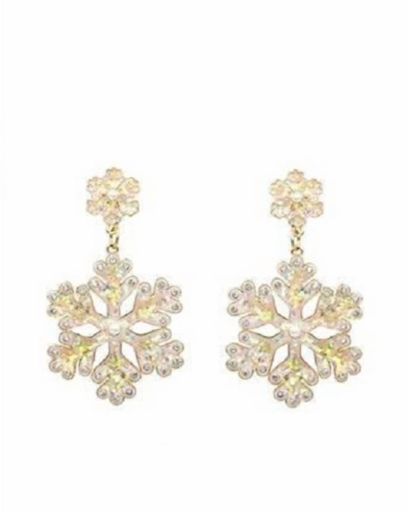 Front of a size O/S Iridescent Snowflake Earrings in White in White by What's Hot. | dia_product_style_image_id:329767